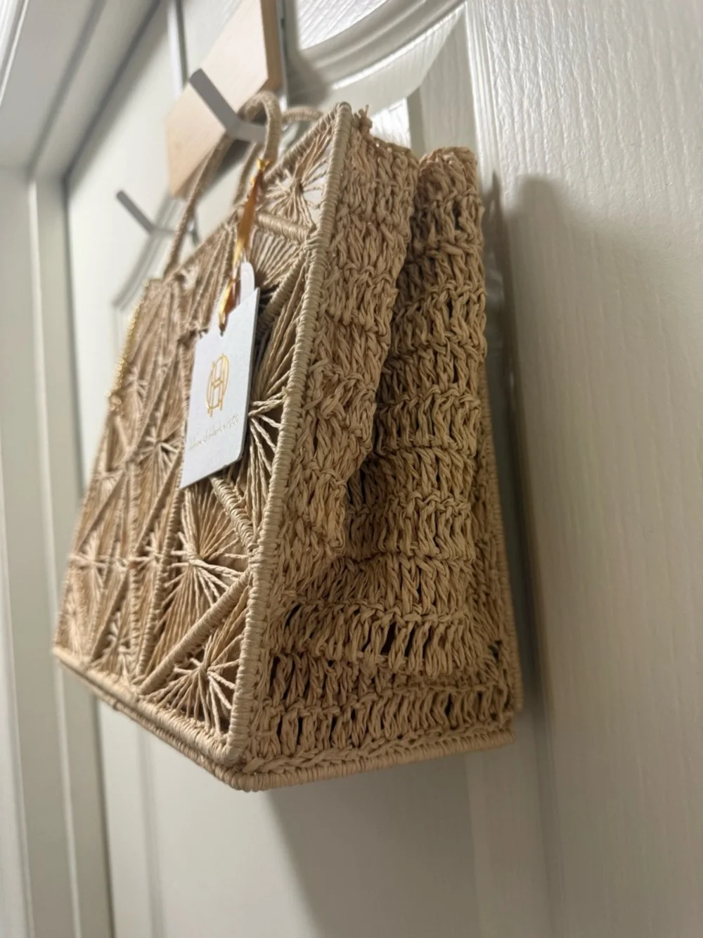 House of Harlow 1960 Beige Woven Geometric Tote - Picture 2 of 4